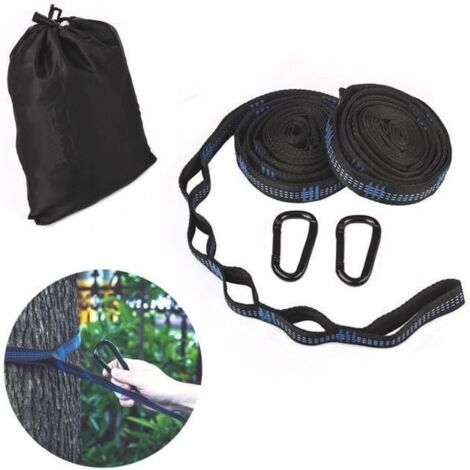 Kit de fixation pour hamac ultra-résistant : 2 cordes en polyester durable + 2 mousquetons en fer avec sac de rangement. (1/3)