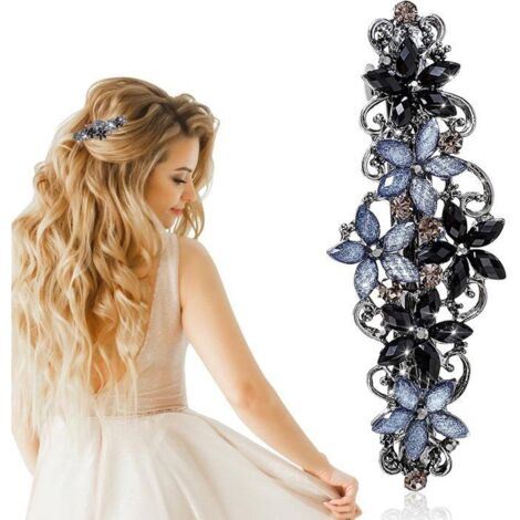 Épingles à cheveux fleuries - Barrettes vintage strass - Bijoux de luxe - Épingles à ressort métalliques - Étiquette (1/5)