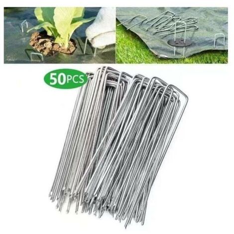 Lot de 50 attaches en acier galvanisé pour bâche anti-herbes, 200x40mm, Ø2,5mm (1/4)