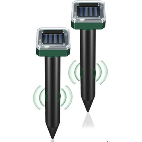 Lot de 2 répulsifs solaires à ultrasons pour pelouse, jardin, cour : éloigne rongeurs, souris, rats, campagnols, serpents et autres (1/5)