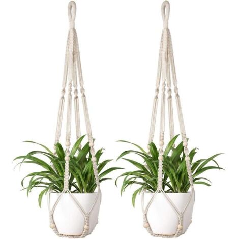 Panier suspendu à fleurs, support de plantes en macramé, lot de 2, cintre en macramé (1/5)