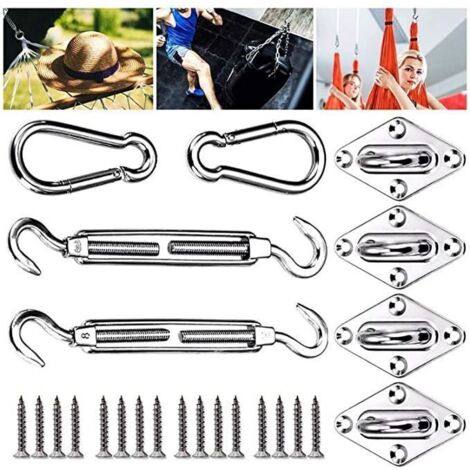 Kit de Fixation pour Voile d'Ombrage - Acier Inoxydable 304 - Supports Muraux - Tendeur Réglable (1/4)
