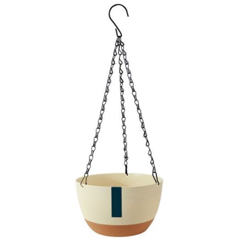 Panier suspendu - Beige - 28,5x16,5x18cm - Plastique - Arrosage automatique - Double chaîne (1/5)