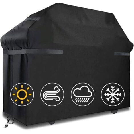 Housse de barbecue 420D Oxford, imperméable, coupe-vent, 147x61x117cm, noire, avec sangles et sac d'étiquette. (1/4)