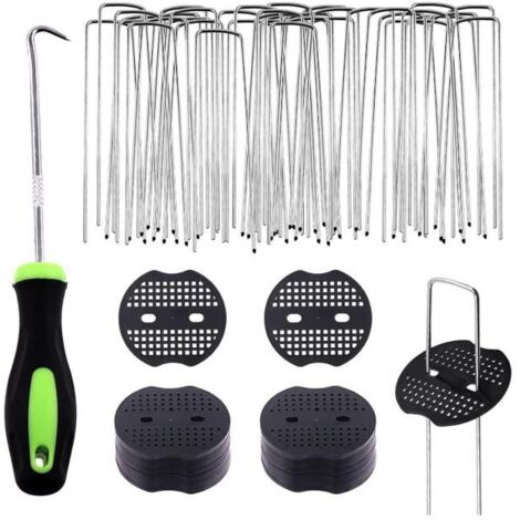 Lot de 101 piquets de jardin en U avec attaches en plastique à crochet pour tuyaux d'irrigation. (1/5)