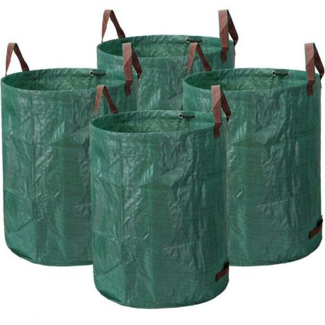 Lot de 4 sacs à feuilles de 80 gallons, réutilisables et ultra-résistants, idéaux pour le patio, le jardin et les déchets verts. (1/5)