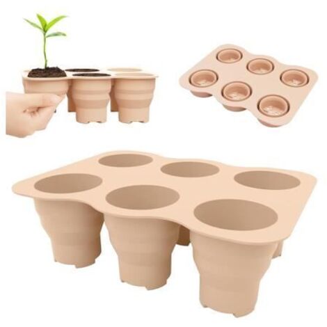Lot de 2 plateaux de semis en silicone à 6 grandes alvéoles réutilisables pour bonsaï - Tasse de germination (1/4)