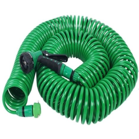 Buse de tuyau d'arrosage, Tuyau d'eau de lavage de voiture de jardin multifonctionnel à tube à ressort rétractable de 15 m (vert) (1/4)