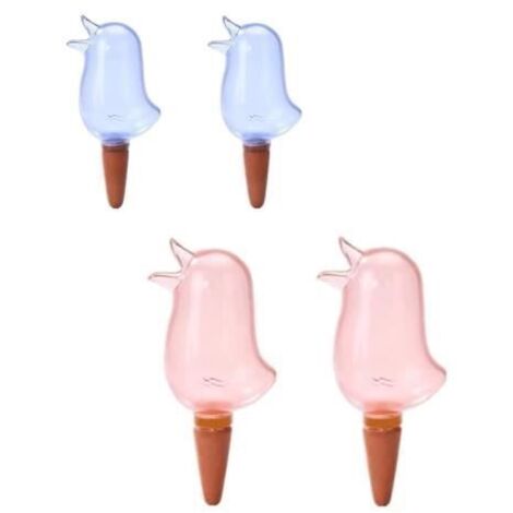 Lot de 4 piquets auto-arrosants pour plantes - Oiseau - Dispositif d'arrosage automatique en PP - Blanc (1/4)