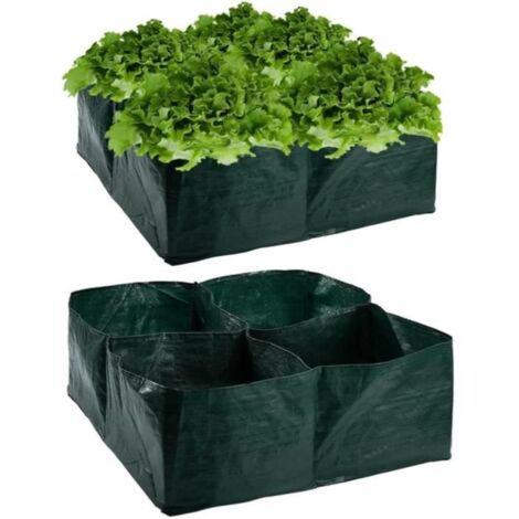 4 pièces Sacs de Jardin en Tissu, Lits de Jardin avec 4 Grilles Diviseuses, Sacs de Culture avec Poignées et Drainage (1/4)