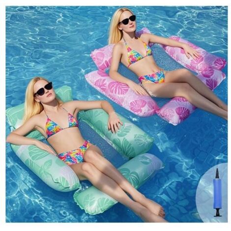Hamacs gonflables 4 en 1 pour piscine, 2 pièces multi-usage, pliables et flottants. (1/5)