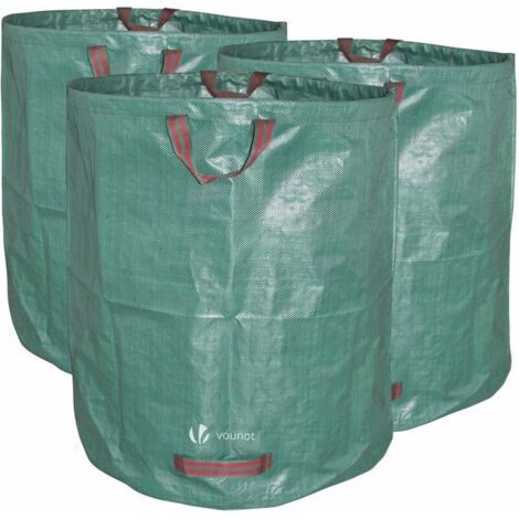 Lot de 3 sacs à déchets de jardin, grands sacs verts avec poignées, imperméables, pliables et réutilisables. (1/5)