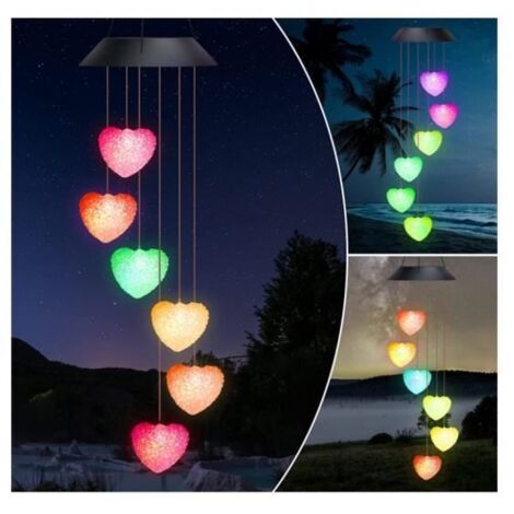 Carillon éolien solaire LED pour jardin - Étanche - 7 couleurs changeantes - Blanc (1/4)