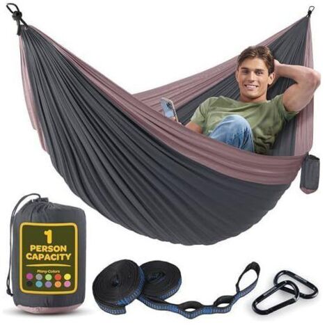 Hamac 1 Place, Pliable, Ultra-Léger et Portable, Capacité 350 kg, Idéal pour Jardin, Camping, Voyage, Rose Poudré (1/5)