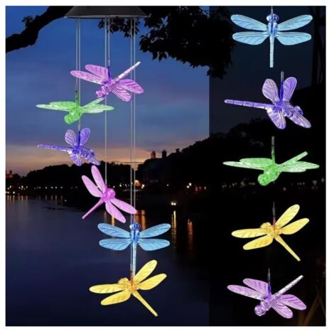 Carillon à Papillon LED Éolien et Solaire - 1 Pièce - Couleurs Changeantes - Étanche pour Extérieur Jardin Terrasse - Loucena Concep (1/3)