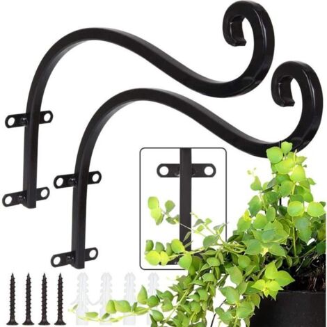 Crochets de jardinière - 30,4 x 20,3 cm - Fer noir - Lot de 2 - Charge max. 15 kg (1/4)