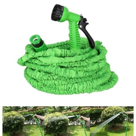 Tuyau d'arrosage rétractable de 30 m avec pistolet 7 fonctions – Vert (100FT) (1/4)