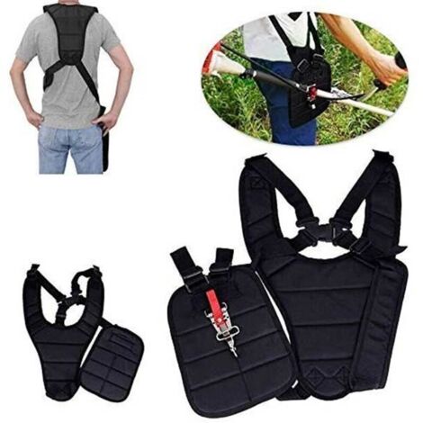 Harnais à double boutonnage pour débroussailleuse - Sangle pratique en nylon noir. (1/4)