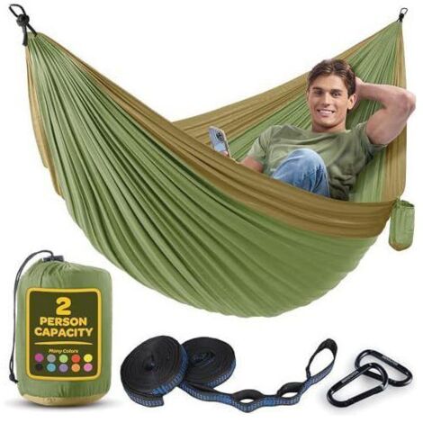 Hamac 2 Places, Pliable, Ultra-Léger et Portable, Capacité 350 kg, Idéal pour Jardin, Camping, Voyage, Vert Armée. (1/5)