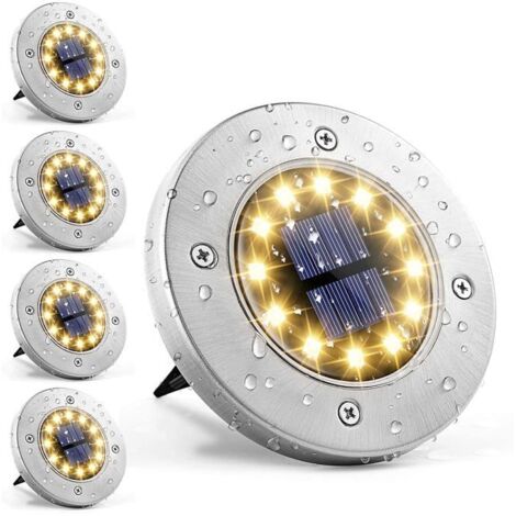 Lot de 4 lampes solaires de jardin à 12 LED, lumière chaude, pour allées, pelouse, terrasse ou cour. (1/5)