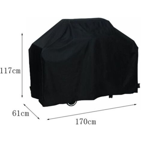 170 x 61 x 117 cm - Housse de protection imperméable noire pour barbecue extérieur, adaptée aux modèles à gaz, charbon ou électrique (1/4)