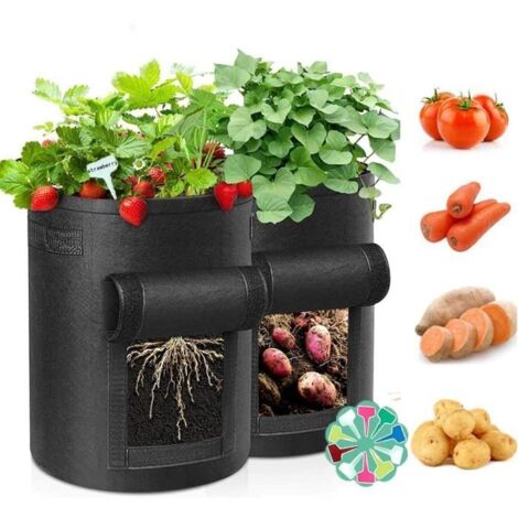 2 Pièces Sacs de Plantation de Pommes de Terre, 10 Gallons Sacs de Jardin en Non-Tissé, avec Fenêtre de Vérification [468] (1/4)