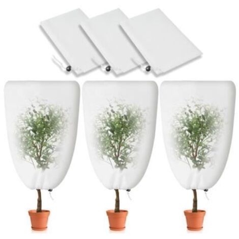 3 housses d'hivernage pour plantes avec cordon de serrage, 80 x 120 cm, réutilisables. (1/4)