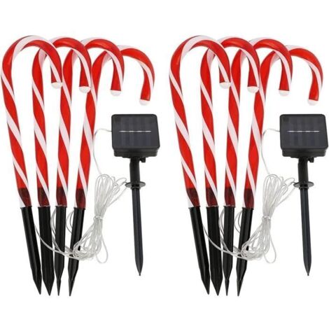Lot de 8 lampes solaires LED en forme de cannes de bonbon pour extérieur - Blanc chaud [O877] (1/4)