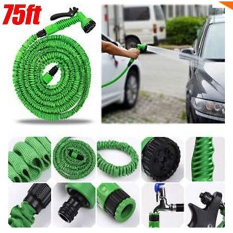 Tuyau d'arrosage extensible vert de 23 mètres avec pistolet. (1/4)