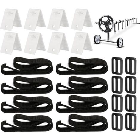 8 bandes de fixation et pinces pour film de piscine, universelles, accessoires pour bâches de piscine. (1/4)