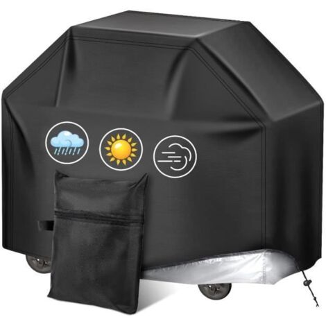 Housse de barbecue extérieur en tissu Oxford 210D, pour grils à gaz, 145x61x117 cm - durable et imperméable, Noir, yd (1/4)