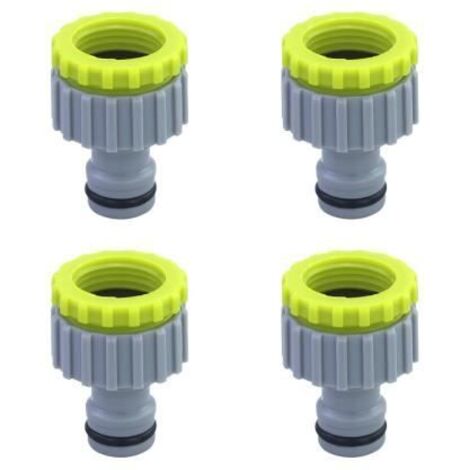 Lot de 4 adaptateurs de robinet, raccords pour tuyaux d'arrosage, en plastique, tailles 1/2", 3/4", 2 en 1 (vert) (1/4)