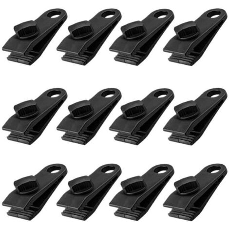 Pince à bâche - Clip de tente - Noir - Léger - Dimensions 8,1 x 2,5 cm (1/4)