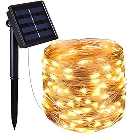 Guirlande lumineuse solaire extérieure RisingFF, 12 mètres, 100 LED, blanc chaud décoratif. (1/4)
