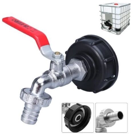 Adaptateur de réservoir IBC avec raccord fileté 1/2", robinet pour cuve 1000L et récupérateur d'eau de pluie, sortie avec raccord. (1/4)
