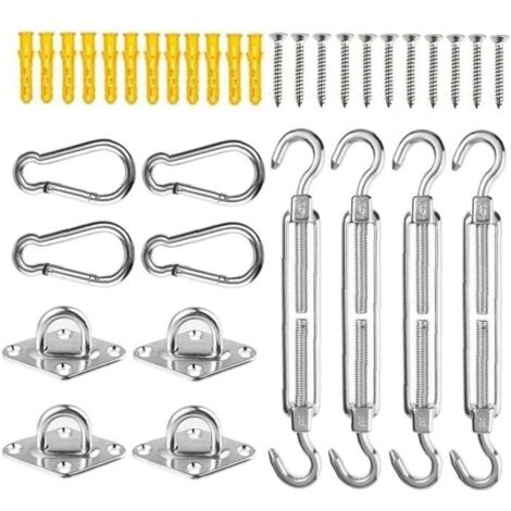Kit de fixation Sun Voile avec boucles en acier inoxydable pour auvent et porte. (1/4)