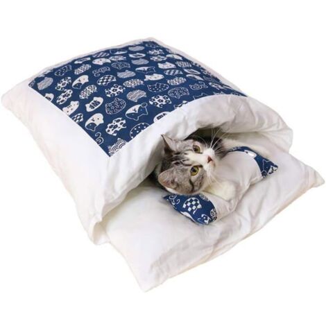 Cozy Pet Beds for Cats and Dogs, Cave-style Sleeping Bag, Foldable Cat House, Warm Blue Pet Bed XXL 55cm, Pet Cushion (1/5)