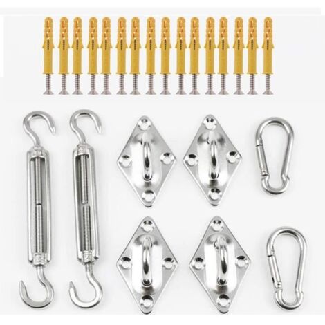 Kit de Fixation pour Voile d'OmbrageAccessoires en Acier Inoxydable pour Formes Triangle/CarréDurableAdapté au Modèle 623 (1/4)