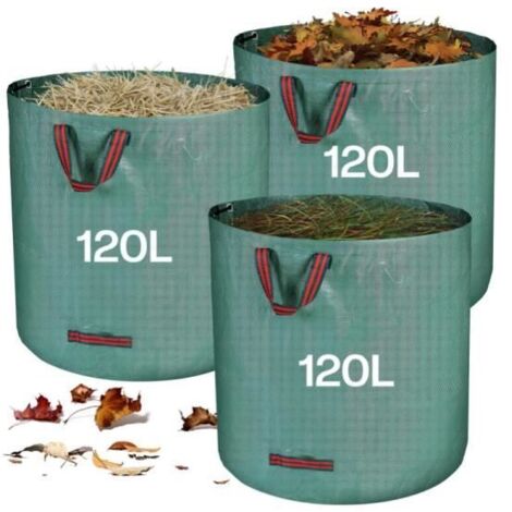 Sac Jardin Déchets Verts Résistant, 3 x 120L Sacs Végétaux avec Poignées, Pliables et Réutilisables en Polypropylène (1/4)