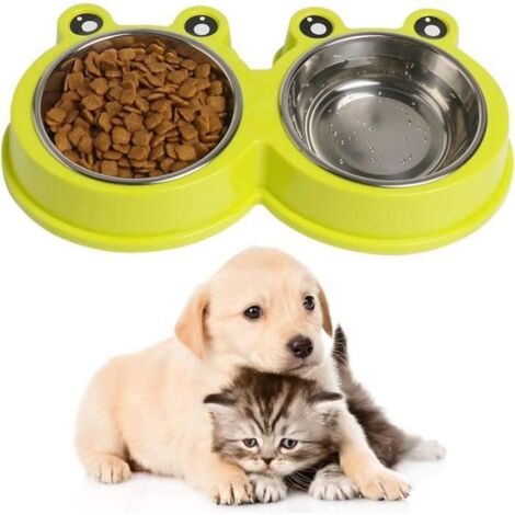 Anti-slip Cat Food Bowl - Stainless Steel - Green - Asymmetric Shape - Small Pet (1/4)