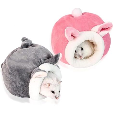 2 pcs Plush Hamster House, Hamster Hideout for Hamsters, Guinea Pigs, Hedgehogs, and Squirrels (Gray and Pink) (1/5)