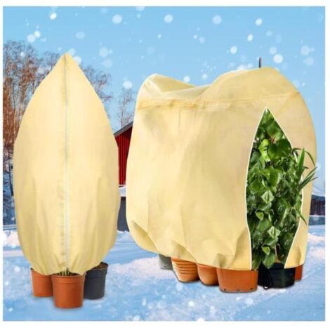 Voile d'hivernage pour plantes extérieures 180x120cm, lot de 2 housses avec cordon de serrage à glissière, beige (1/4)