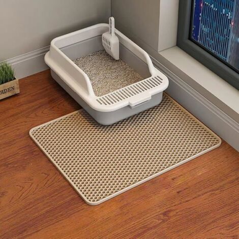 Cat Litter Mat, 45x30cm, EVA material, waterproof, double-layer design, litter control, yellow color, ideal for small litter boxes (1/5)