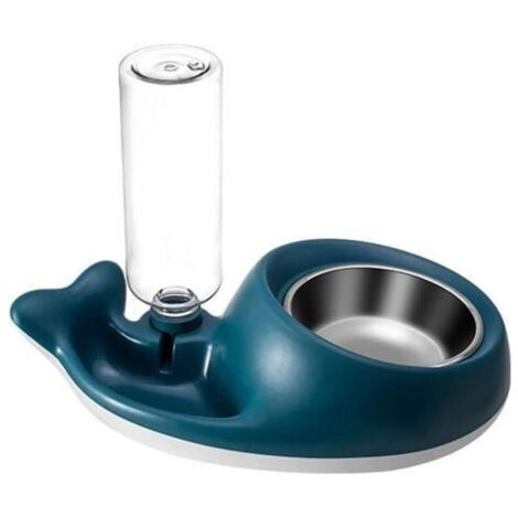 Kentop Gamelle 15° Tilted Pet Bowl, 2-in-1 Automatic Water Storage Feeder for Cats and Dogs, 35x10x20cm, Blue (1/4)