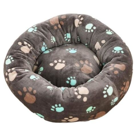 Round Plush Dog Bed Cushion with Cat Pattern, Washable Cat Plush Paw Design Pet Basket, 60 cm (1/5)