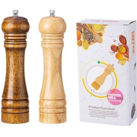 Moulin à poivre et à sel - 8 pouces - Chêne - Mécanisme céramique - Lot de 2 (1/4)
