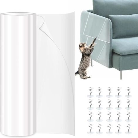 Cat Scratch Protection Sofa Cover, 30cm x 500cm Transparent Self-Adhesive Protector, Anti-Scratch Furniture Guard with 20 Screws (1/4)