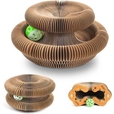 Multicolor Cardboard Cat Scratcher with Bell, Foldable and Transformable Interactive Toy, Multiple Shapes CAT DOOR (1/5)