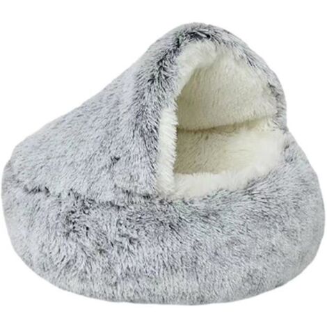 Soft Plush Cat Bed - Cozy Kitten Plush Bed - Warm and Washable Sleeping Bag for Gray Cat 35cm x 35cm BASKET (1/5)