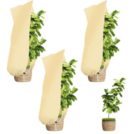 Lot de 3 housses d'hivernage pour plantes avec cordon de serrage et fermeture éclair, 100 x 80 cm, protection hivernale et voile d'o (1/4)